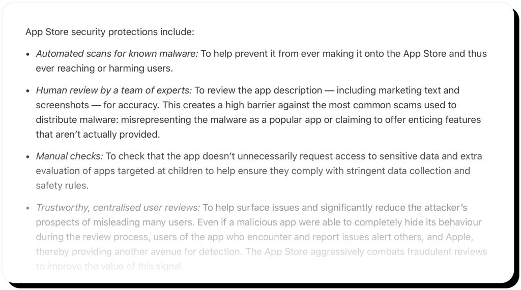 Apple Support explains security protections in the App Store to prevent iPhone viruses